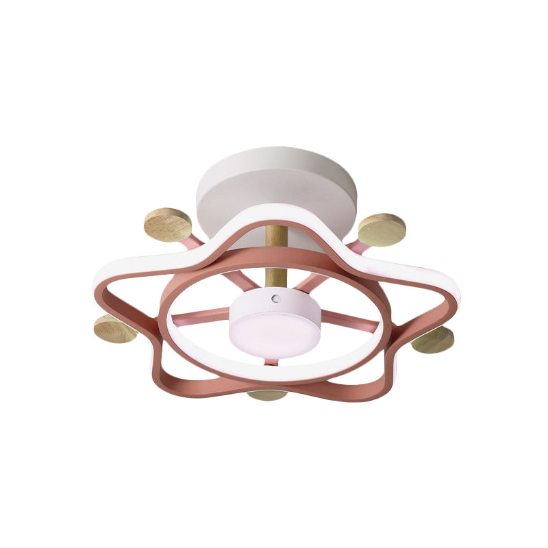 Pink/Blue-Wood Pentagram Semi Flush Light Kids Acrylic LED Close to Ceiling Lighting in Warm/White Light for Baby Room Clearhalo 'Ceiling Lights' 'Close To Ceiling Lights' 'Close to ceiling' 'Semi-flushmount' Lighting' 859050