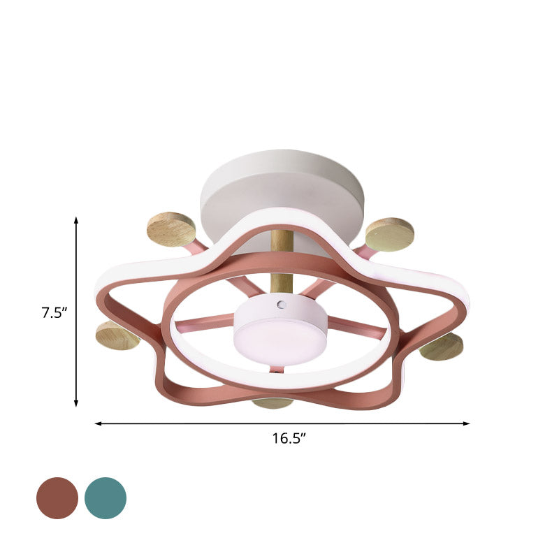 Pink/Blue-Wood Pentagram Semi Flush Light Kids Acrylic LED Close to Ceiling Lighting in Warm/White Light for Baby Room Clearhalo 'Ceiling Lights' 'Close To Ceiling Lights' 'Close to ceiling' 'Semi-flushmount' Lighting' 859051