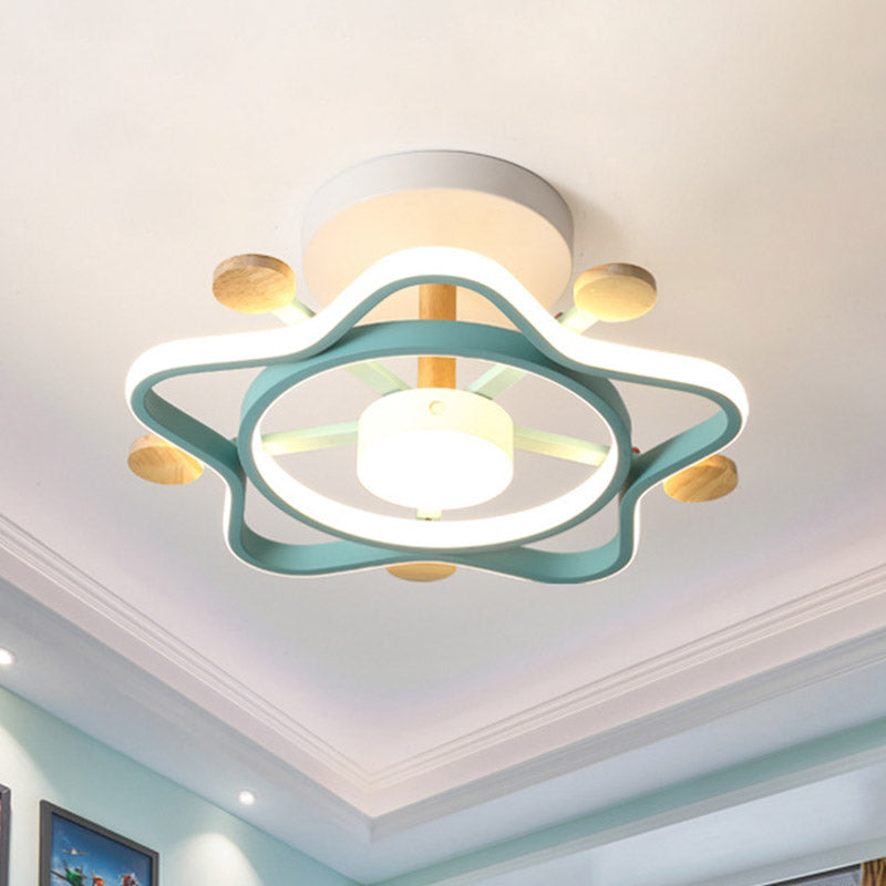 Pink/Blue-Wood Pentagram Semi Flush Light Kids Acrylic LED Close to Ceiling Lighting in Warm/White Light for Baby Room Blue Clearhalo 'Ceiling Lights' 'Close To Ceiling Lights' 'Close to ceiling' 'Semi-flushmount' Lighting' 859052