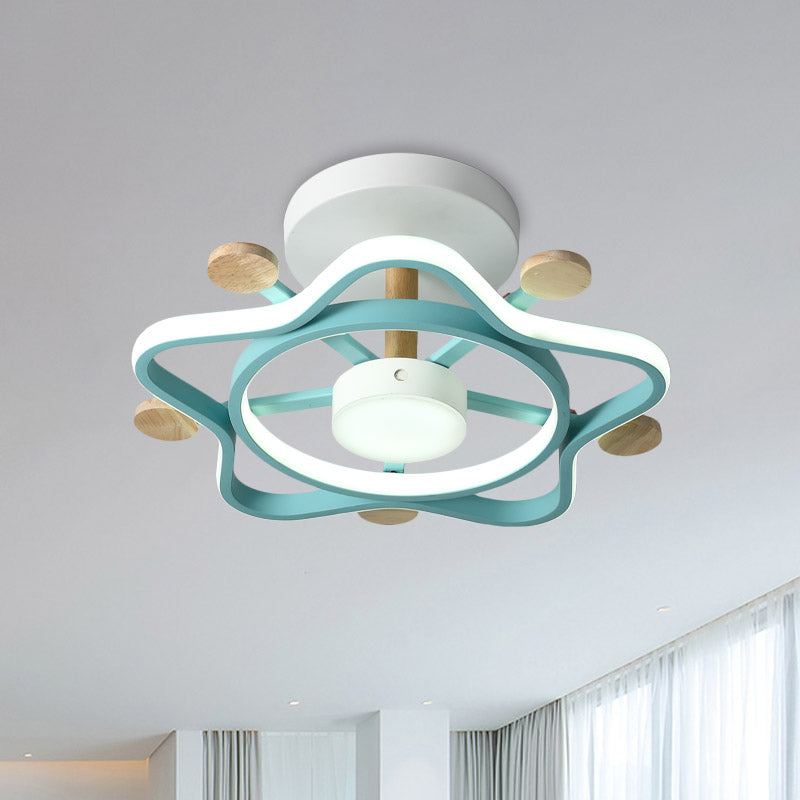 Pink/Blue-Wood Pentagram Semi Flush Light Kids Acrylic LED Close to Ceiling Lighting in Warm/White Light for Baby Room Clearhalo 'Ceiling Lights' 'Close To Ceiling Lights' 'Close to ceiling' 'Semi-flushmount' Lighting' 859054