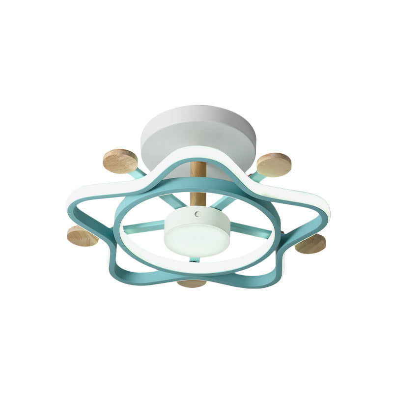 Pink/Blue-Wood Pentagram Semi Flush Light Kids Acrylic LED Close to Ceiling Lighting in Warm/White Light for Baby Room Clearhalo 'Ceiling Lights' 'Close To Ceiling Lights' 'Close to ceiling' 'Semi-flushmount' Lighting' 859055