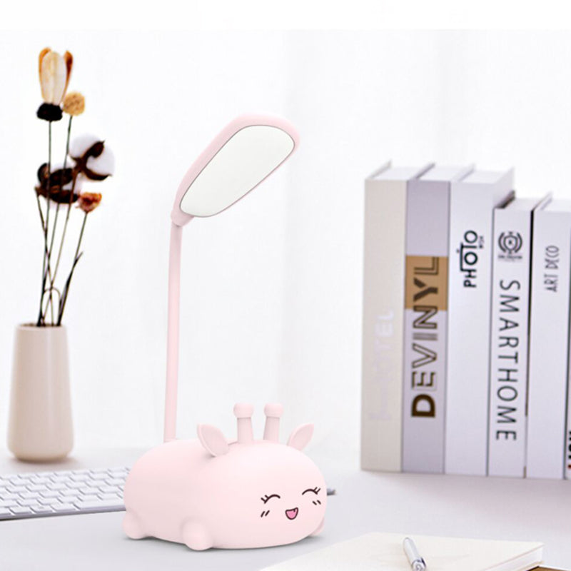 Cartoon Sika Deer Desk Lamp Plastic Kid Room LED Night Light with Flexible Arm in White/Pink/Blue Clearhalo 'Lamps' 'Table Lamps' Lighting' 859335