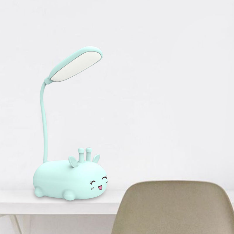 Cartoon Sika Deer Desk Lamp Plastic Kid Room LED Night Light with Flexible Arm in White/Pink/Blue Clearhalo 'Lamps' 'Table Lamps' Lighting' 859339