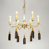 Brass Candlestick Chandelier Lamp Traditional Crystal 6-Light Dining Table Pendant Light with Tassel Clearhalo 'Ceiling Lights' 'Chandeliers' Lighting' options 862480