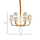 Prismatic Crystal Cone Shade Chandelier Mid-Century 6 Bulbs Parlor Ceiling Pendant Light with Ring Drop in Gold Clearhalo 'Ceiling Lights' 'Chandeliers' Lighting' options 862485