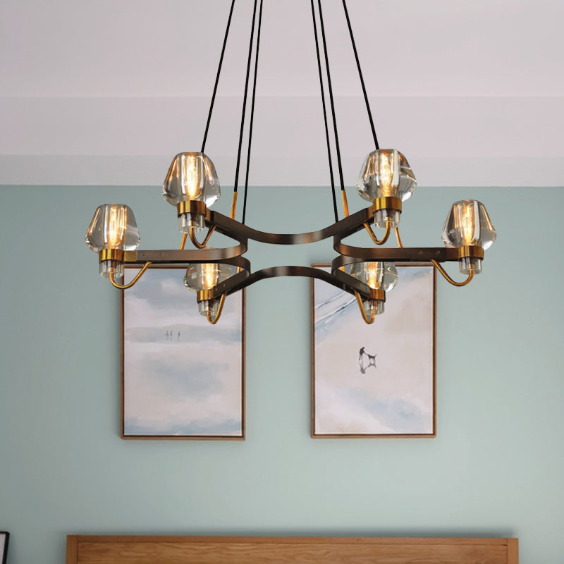 6-Light Bud Chandelier Antique Bronze Crystal Ceiling Pendant Lamp with Hexagram Frame Bronze Clearhalo 'Ceiling Lights' 'Chandeliers' 'Modern Chandeliers' 'Modern' Lighting' 862490