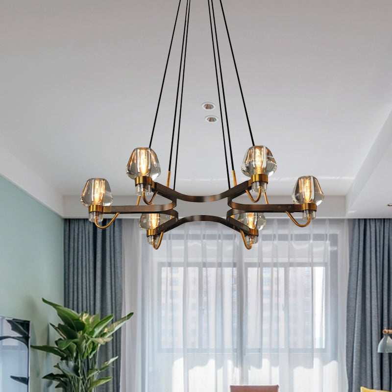 6-Light Bud Chandelier Antique Bronze Crystal Ceiling Pendant Lamp with Hexagram Frame Clearhalo 'Ceiling Lights' 'Chandeliers' 'Modern Chandeliers' 'Modern' Lighting' 862491