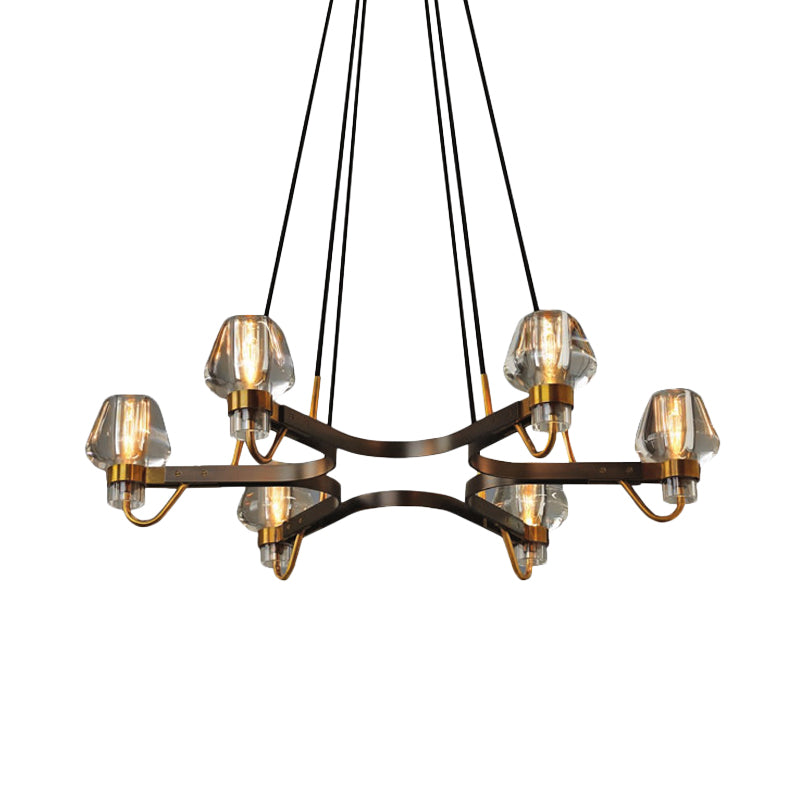 6-Light Bud Chandelier Antique Bronze Crystal Ceiling Pendant Lamp with Hexagram Frame Clearhalo 'Ceiling Lights' 'Chandeliers' 'Modern Chandeliers' 'Modern' Lighting' 862492