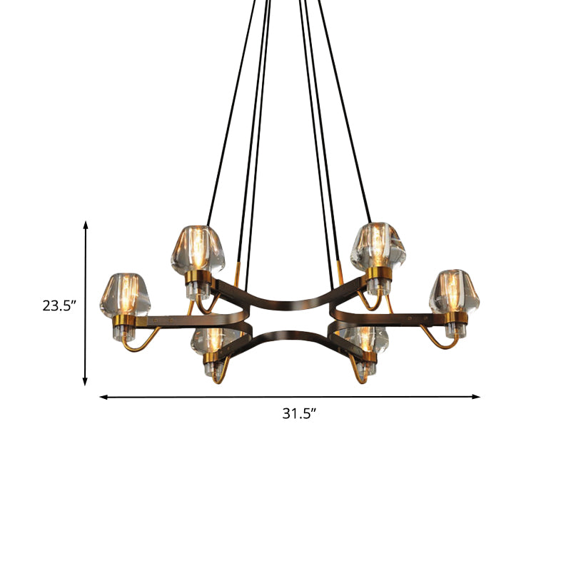 6-Light Bud Chandelier Antique Bronze Crystal Ceiling Pendant Lamp with Hexagram Frame Clearhalo 'Ceiling Lights' 'Chandeliers' 'Modern Chandeliers' 'Modern' Lighting' 862493