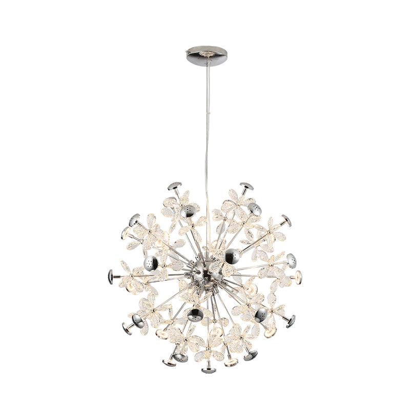 12 Heads Floral Crystal Chandelier Modern Chrome Starburst Dining Room Hanging Lamp Clearhalo 'Ceiling Lights' 'Chandeliers' 'Modern Chandeliers' 'Modern' Lighting' 862495