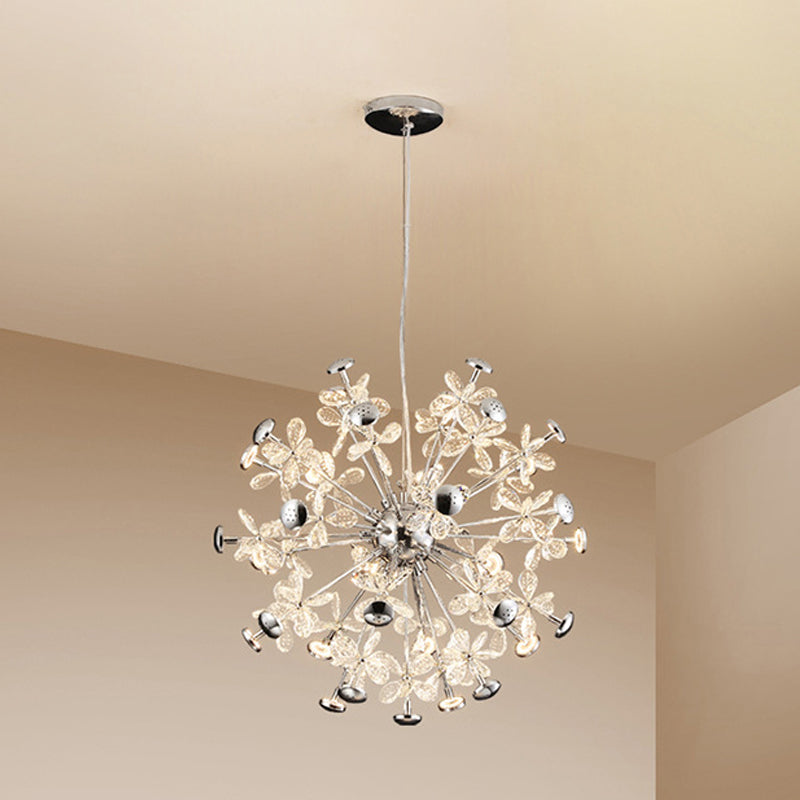 12 Heads Floral Crystal Chandelier Modern Chrome Starburst Dining Room Hanging Lamp Clearhalo 'Ceiling Lights' 'Chandeliers' 'Modern Chandeliers' 'Modern' Lighting' 862496