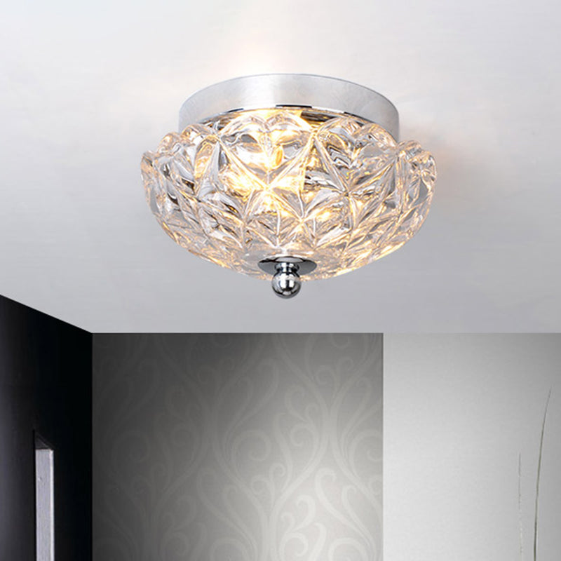 Lattice Crystal Scalloped Mini Flushmount Simple 2-Head Loft House Flush Mounted Ceiling Light in Chrome Chrome Clearhalo 'Ceiling Lights' 'Close To Ceiling Lights' 'Close to ceiling' 'Flush mount' Lighting' 862518