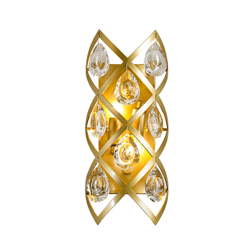 Criss-Cross Bedside Wall Light Fixture Mid Century Crystal 2 Heads Gold Wall Mount Lamp Clearhalo 'Wall Lamps & Sconces' 'Wall Lights' Lighting' 862552