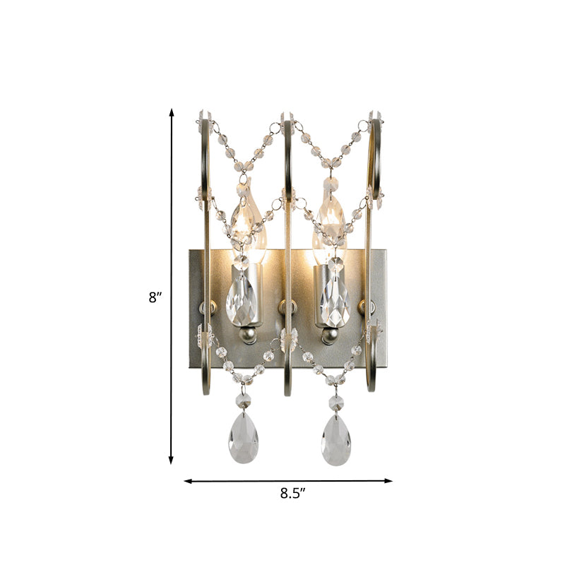 2-Light Crystal Strand Sconce Contemporary Silver Rod Bedroom Wall Mount Light Fixture Clearhalo 'Modern wall lights' 'Modern' 'Wall Lamps & Sconces' 'Wall Lights' Lighting' 862557