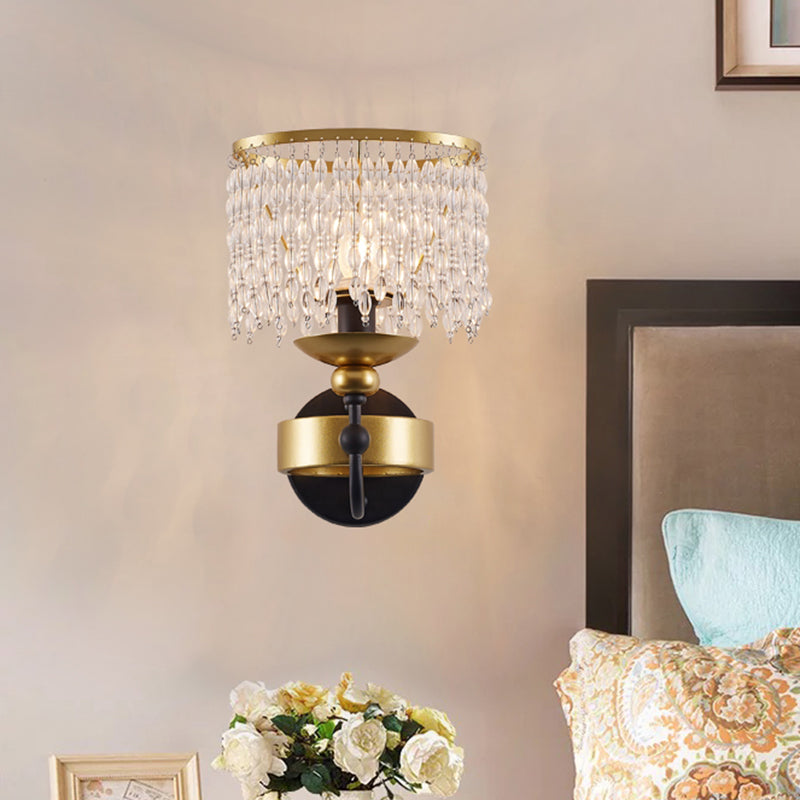 Retro Fringe Drape Wall Light 1 Bulb Crystal Sconce Lighting with Curved Arm in Gold Gold Clearhalo 'Modern wall lights' 'Modern' 'Wall Lamps & Sconces' 'Wall Lights' Lighting' 862558