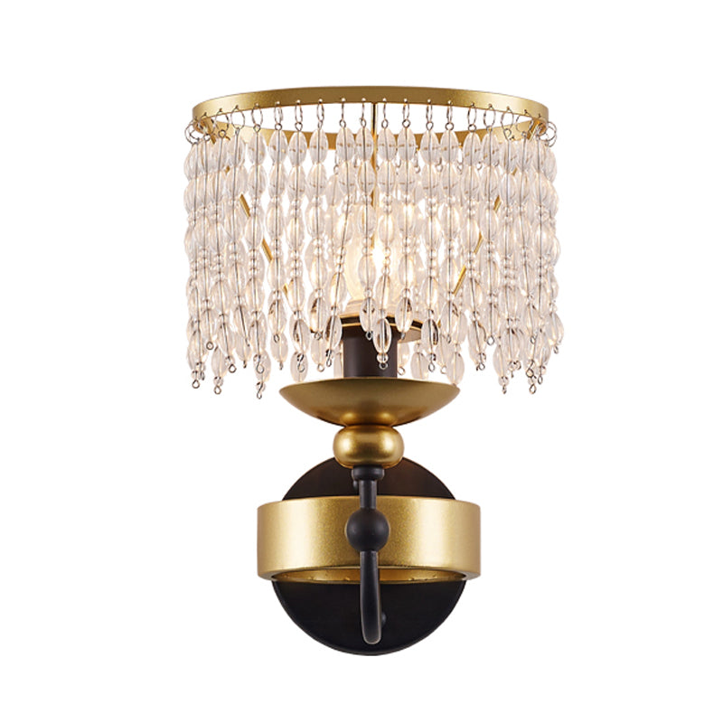 Retro Fringe Drape Wall Light 1 Bulb Crystal Sconce Lighting with Curved Arm in Gold Clearhalo 'Modern wall lights' 'Modern' 'Wall Lamps & Sconces' 'Wall Lights' Lighting' 862559