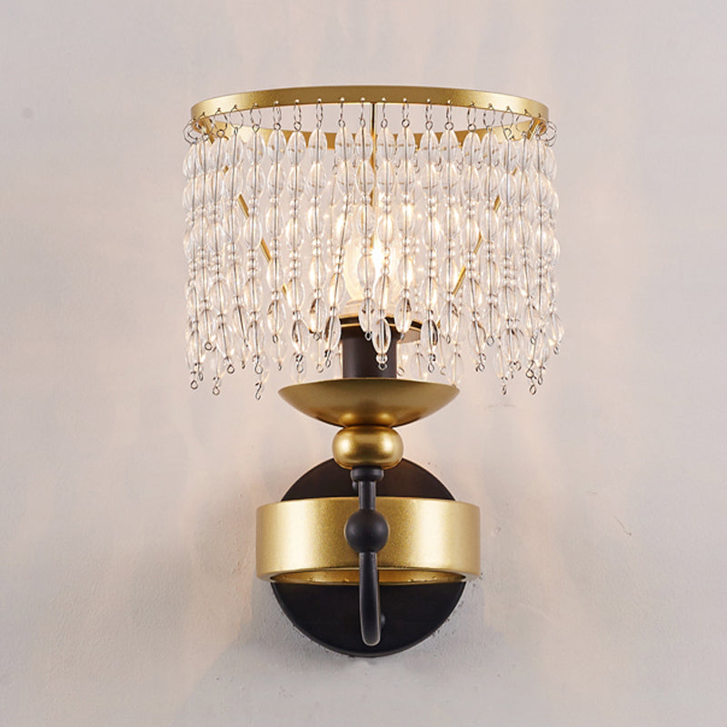 Retro Fringe Drape Wall Light 1 Bulb Crystal Sconce Lighting with Curved Arm in Gold Clearhalo 'Modern wall lights' 'Modern' 'Wall Lamps & Sconces' 'Wall Lights' Lighting' 862560