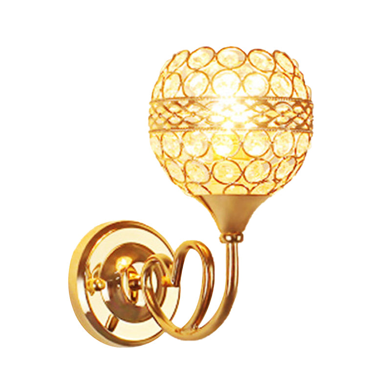 Crystal Gold Wall Sconce Dome Shade 1-Light Traditional Wall Mounted Lamp with Loving Heart Detail Clearhalo 'Wall Lamps & Sconces' 'Wall Lights' Lighting' 862567