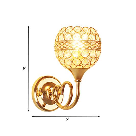 Crystal Gold Wall Sconce Dome Shade 1-Light Traditional Wall Mounted Lamp with Loving Heart Detail Clearhalo 'Wall Lamps & Sconces' 'Wall Lights' Lighting' 862569