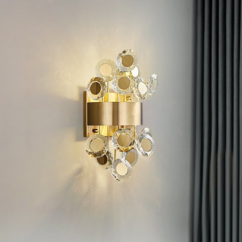 Integrated LED Crystal Wall Light Mid Century Gold Finish Circular Parlor Sconce Light Fixture Gold Clearhalo 'Modern wall lights' 'Modern' 'Wall Lamps & Sconces' 'Wall Lights' Lighting' 862570