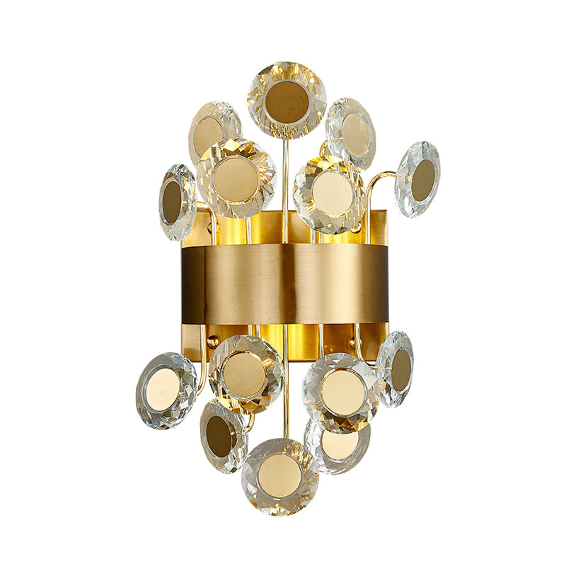 Integrated LED Crystal Wall Light Mid Century Gold Finish Circular Parlor Sconce Light Fixture Clearhalo 'Modern wall lights' 'Modern' 'Wall Lamps & Sconces' 'Wall Lights' Lighting' 862571