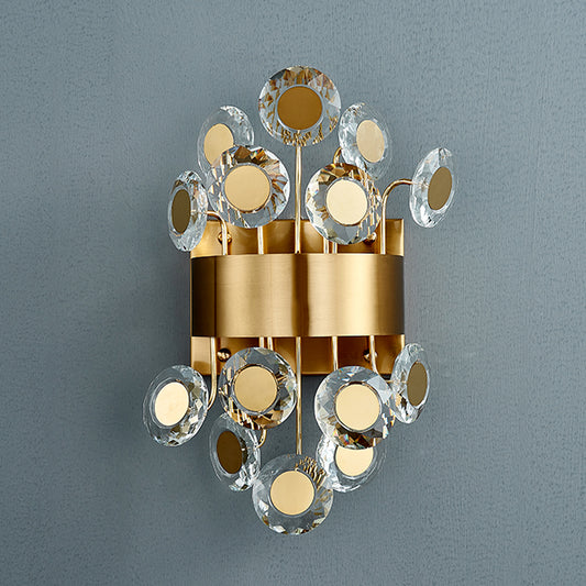 Integrated LED Crystal Wall Light Mid Century Gold Finish Circular Parlor Sconce Light Fixture Clearhalo 'Modern wall lights' 'Modern' 'Wall Lamps & Sconces' 'Wall Lights' Lighting' 862572