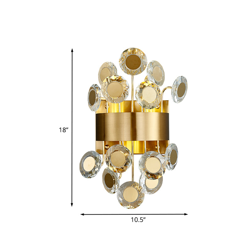 Integrated LED Crystal Wall Light Mid Century Gold Finish Circular Parlor Sconce Light Fixture Clearhalo 'Modern wall lights' 'Modern' 'Wall Lamps & Sconces' 'Wall Lights' Lighting' 862573