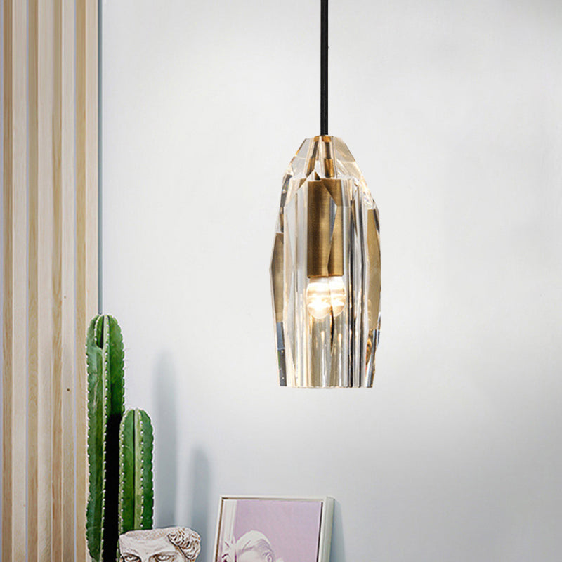 Crystal Rock Pendulum Light Minimalist 1-Light Dining Room Pendant Lighting Fixture in Brass Brass Clearhalo 'Ceiling Lights' 'Modern Pendants' 'Modern' 'Pendant Lights' 'Pendants' Lighting' 862578