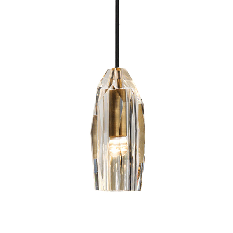 Crystal Rock Pendulum Light Minimalist 1-Light Dining Room Pendant Lighting Fixture in Brass Clearhalo 'Ceiling Lights' 'Modern Pendants' 'Modern' 'Pendant Lights' 'Pendants' Lighting' 862579