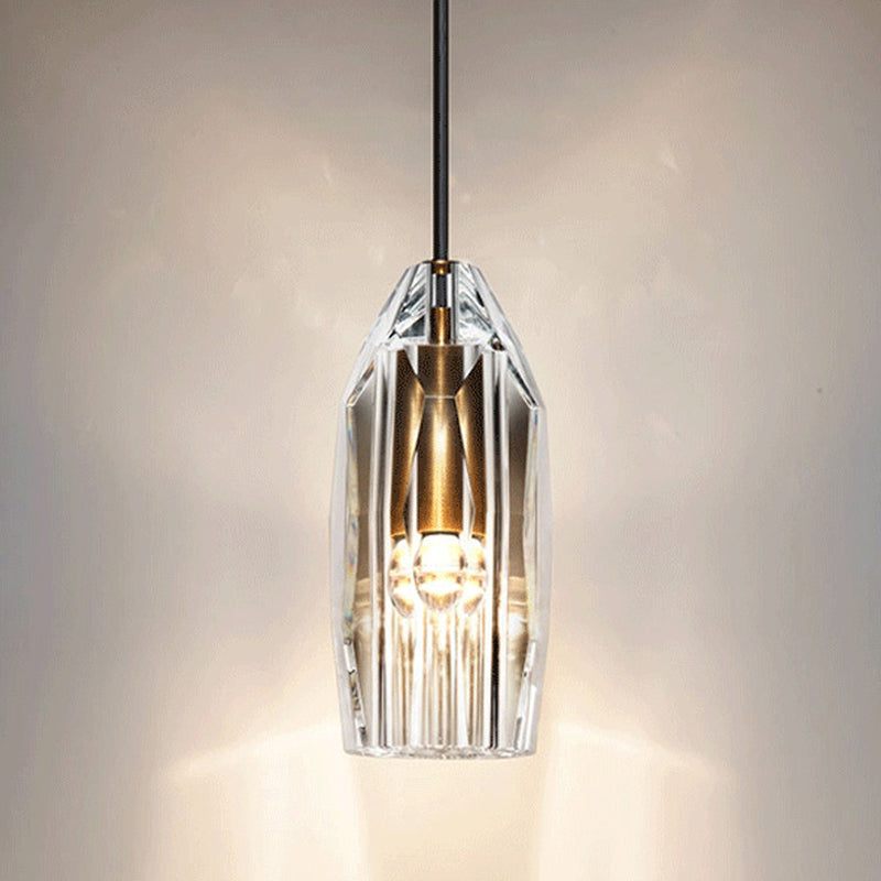 Crystal Rock Pendulum Light Minimalist 1-Light Dining Room Pendant Lighting Fixture in Brass Clearhalo 'Ceiling Lights' 'Modern Pendants' 'Modern' 'Pendant Lights' 'Pendants' Lighting' 862580