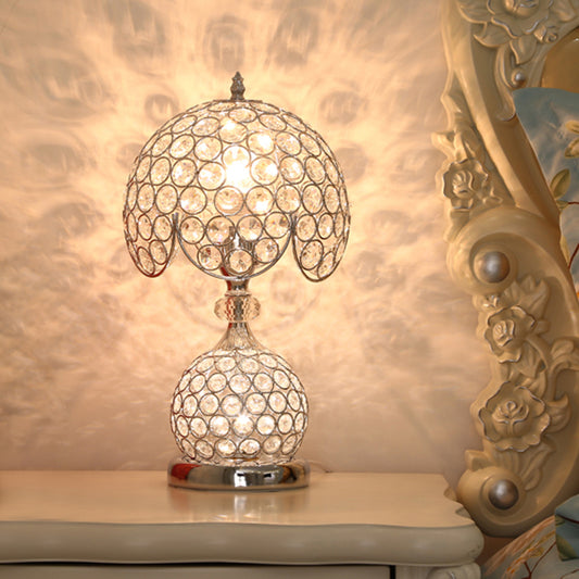 Scalloped Dome Bedside Table Light Retro Stylish Crystal 1-Light Silver Nightstand Lamp Silver Clearhalo 'Lamps' 'Table Lamps' Lighting' 862642