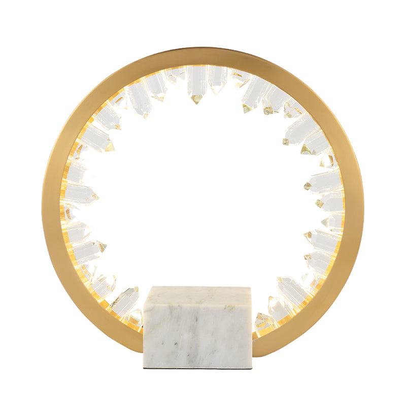 Minimalist Hoop Night Lamp Crystal Icicle LED Table Lighting in Gold wit h Marble Base Clearhalo 'Lamps' 'Table Lamps' Lighting' 862684