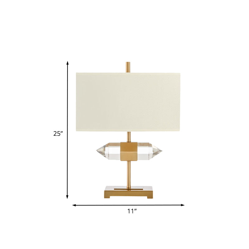 1-Light Table Lamp Simplicity Rectangle Fabric Night Light with Crystal Prism Decor in Gold Clearhalo 'Lamps' 'Table Lamps' Lighting' 862693