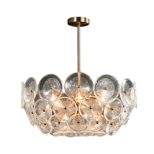 Clear Glass Bowl Shape Chandelier Modern 4-Light Dining Room Ceiling Hanging Light in Gold Clearhalo 'Ceiling Lights' 'Chandeliers' 'Modern Chandeliers' 'Modern' Lighting' 862727