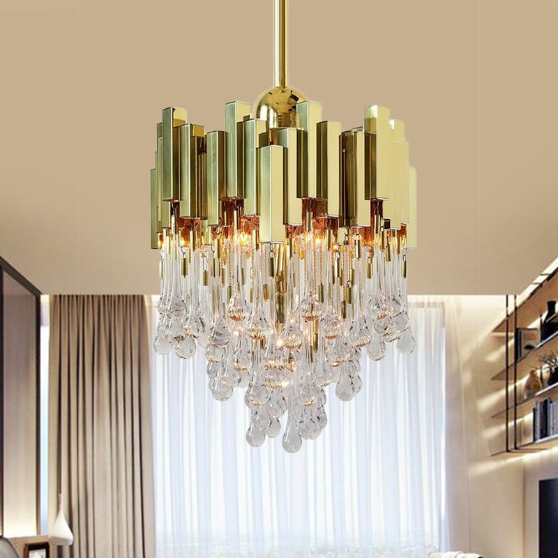 4 Lights Chandelier Contemporary Cascade Crystal Orb Ceiling Suspension Lamp in Gold Gold Clearhalo 'Ceiling Lights' 'Chandeliers' 'Modern Chandeliers' 'Modern' Lighting' 862734