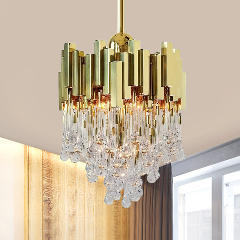 4 Lights Chandelier Contemporary Cascade Crystal Orb Ceiling Suspension Lamp in Gold Clearhalo 'Ceiling Lights' 'Chandeliers' 'Modern Chandeliers' 'Modern' Lighting' 862735