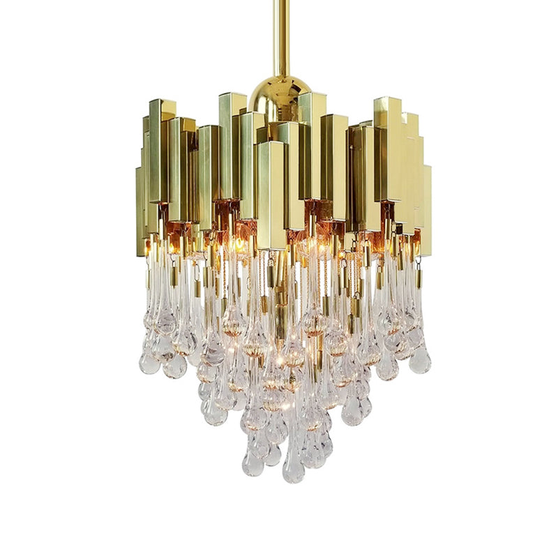 4 Lights Chandelier Contemporary Cascade Crystal Orb Ceiling Suspension Lamp in Gold Clearhalo 'Ceiling Lights' 'Chandeliers' 'Modern Chandeliers' 'Modern' Lighting' 862736