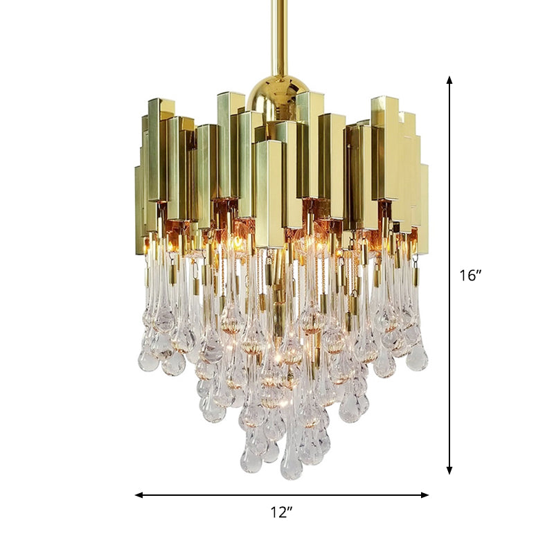 4 Lights Chandelier Contemporary Cascade Crystal Orb Ceiling Suspension Lamp in Gold Clearhalo 'Ceiling Lights' 'Chandeliers' 'Modern Chandeliers' 'Modern' Lighting' 862737