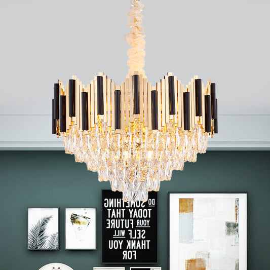 6-Light Crystal Prism Chandelier Modern Black-Gold Cone Living Room Ceiling Pendant Lamp Black-Gold Clearhalo 'Ceiling Lights' 'Chandeliers' 'Modern Chandeliers' 'Modern' Lighting' 862738