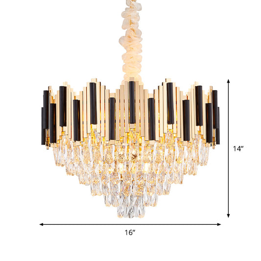 6-Light Crystal Prism Chandelier Modern Black-Gold Cone Living Room Ceiling Pendant Lamp Clearhalo 'Ceiling Lights' 'Chandeliers' 'Modern Chandeliers' 'Modern' Lighting' 862741