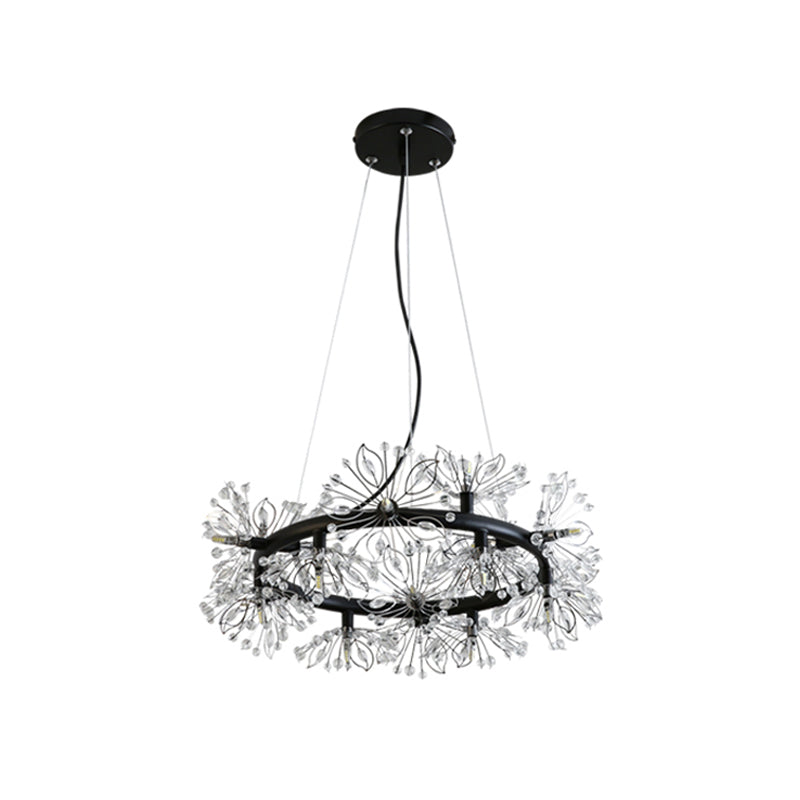 Black 18-Bulb Chandelier Lighting Modern Stylish Floral Crystal Bead Hanging Lamp Kit Clearhalo 'Ceiling Lights' 'Chandeliers' 'Modern Chandeliers' 'Modern' Lighting' 862743