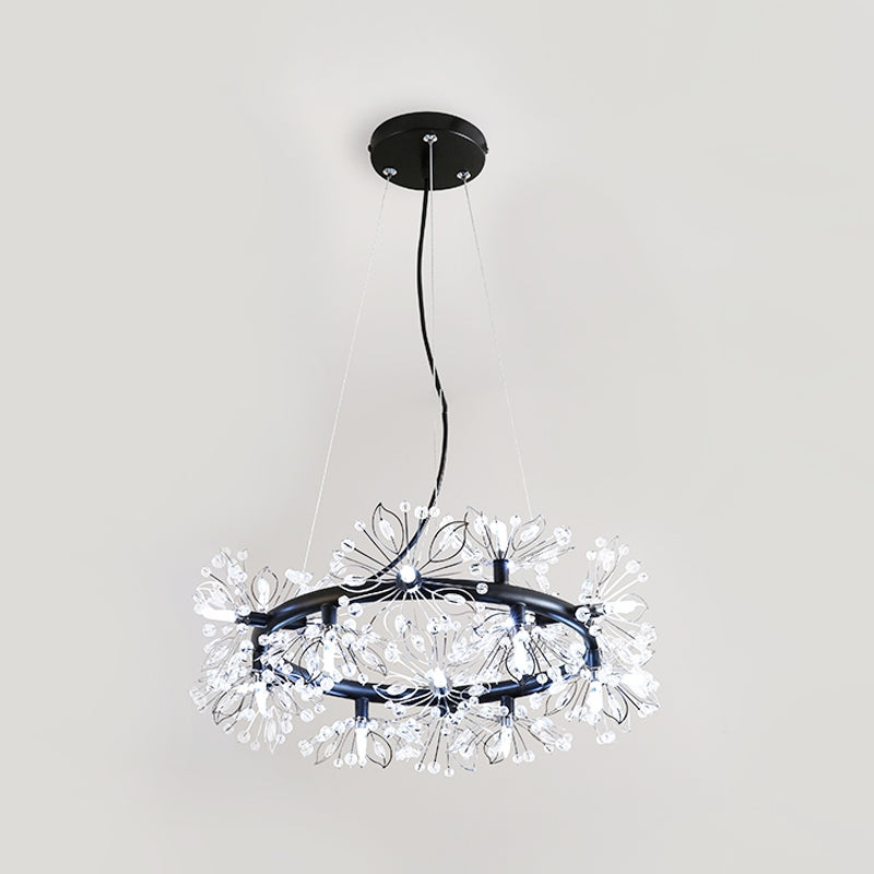 Black 18-Bulb Chandelier Lighting Modern Stylish Floral Crystal Bead Hanging Lamp Kit Clearhalo 'Ceiling Lights' 'Chandeliers' 'Modern Chandeliers' 'Modern' Lighting' 862744