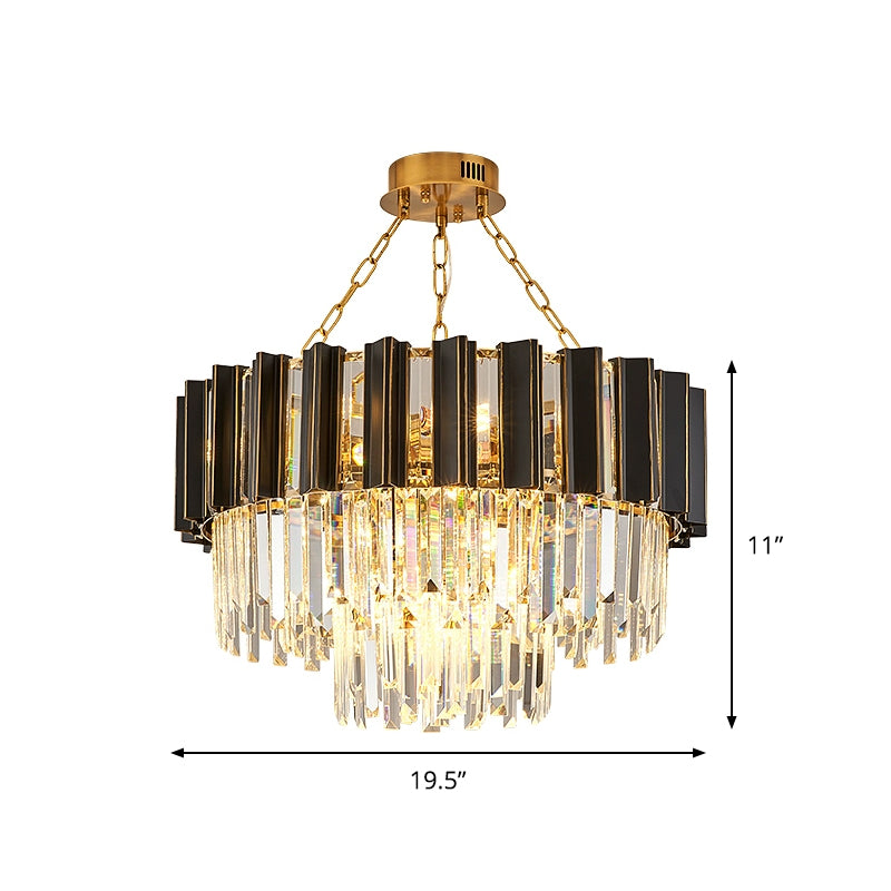 3 Tiers Tapered Bedroom Hanging Pendant Modernism Crystal Prism 9-Light Black and Gold Chandelier Clearhalo 'Ceiling Lights' 'Chandeliers' 'Modern Chandeliers' 'Modern' Lighting' 862757