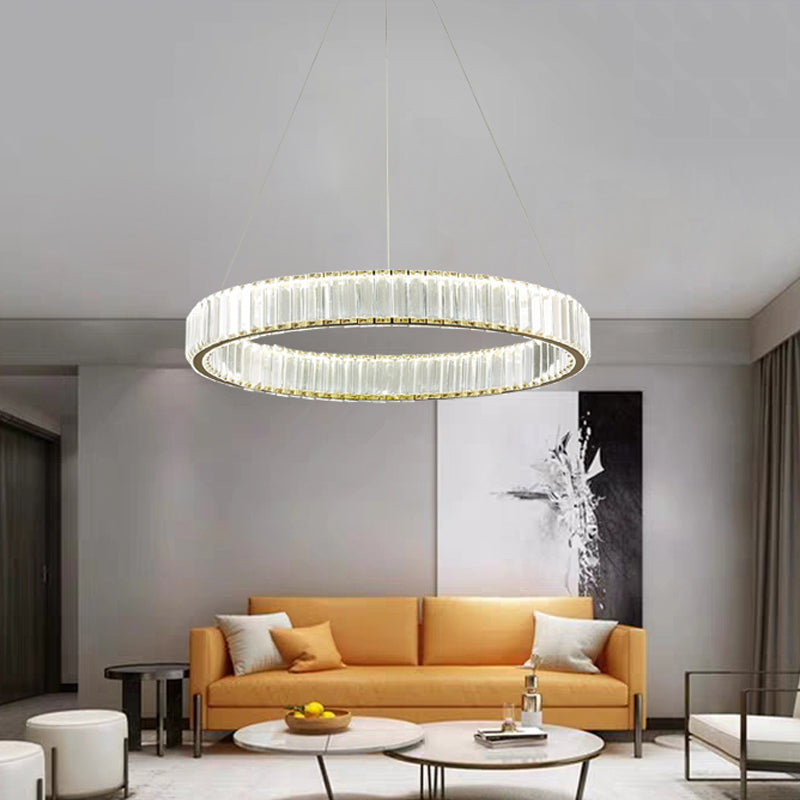 Silver Wristlet Pendant Chandelier Minimalist Ribbed Crystal Bedroom LED Hanging Lamp, 16"/23.5" Dia Silver Clearhalo 'Ceiling Lights' 'Chandeliers' 'Modern Chandeliers' 'Modern' Lighting' 862789