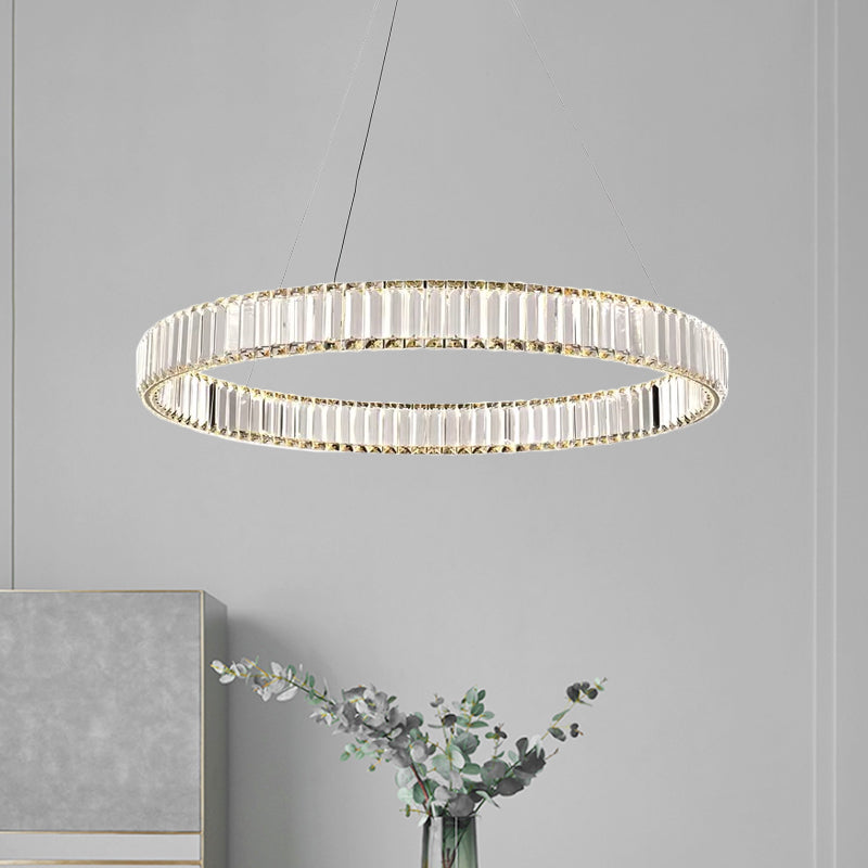 Silver Wristlet Pendant Chandelier Minimalist Ribbed Crystal Bedroom LED Hanging Lamp, 16"/23.5" Dia Clearhalo 'Ceiling Lights' 'Chandeliers' 'Modern Chandeliers' 'Modern' Lighting' 862790