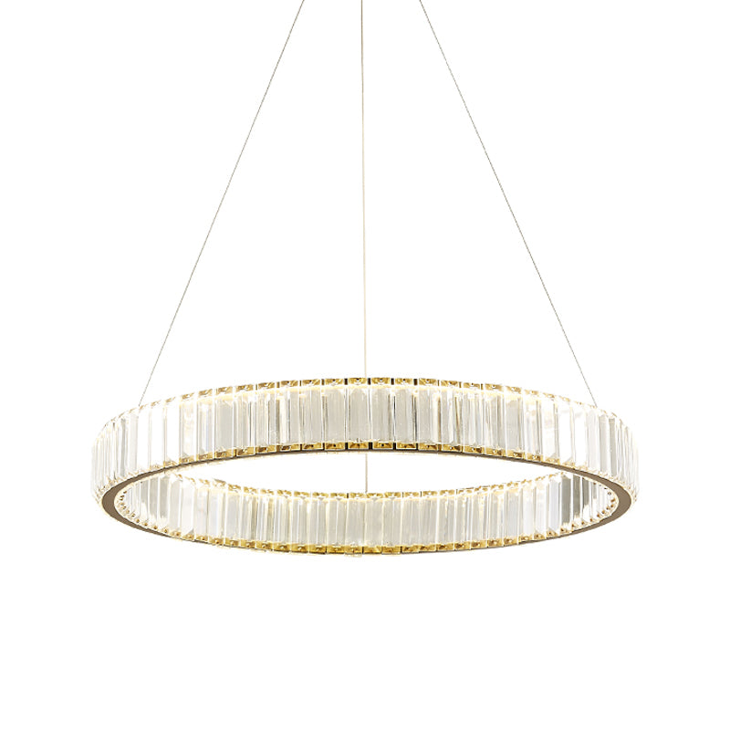 Silver Wristlet Pendant Chandelier Minimalist Ribbed Crystal Bedroom LED Hanging Lamp, 16"/23.5" Dia Clearhalo 'Ceiling Lights' 'Chandeliers' 'Modern Chandeliers' 'Modern' Lighting' 862791