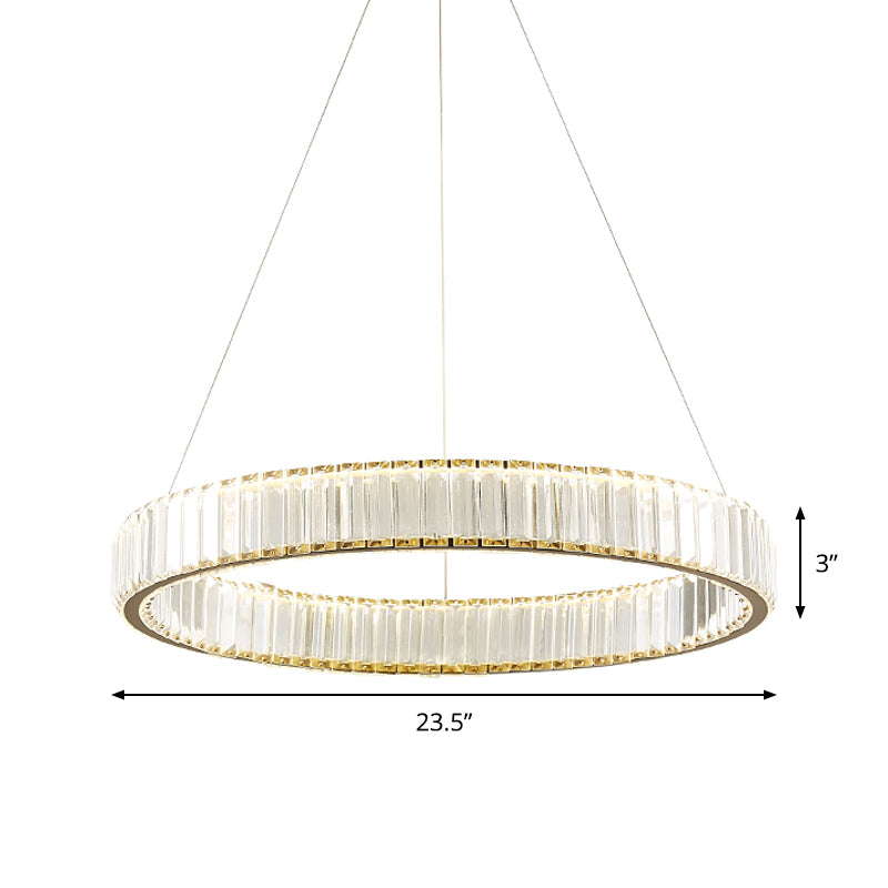 Silver Wristlet Pendant Chandelier Minimalist Ribbed Crystal Bedroom LED Hanging Lamp, 16"/23.5" Dia Clearhalo 'Ceiling Lights' 'Chandeliers' 'Modern Chandeliers' 'Modern' Lighting' 862793