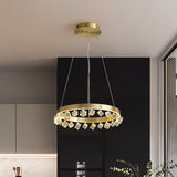 Loop Kitchen Dinette Chandelier Minimalistic Metal Gold Finish LED Pendant Light with Dangling Crystal Cube Gold Clearhalo 'Ceiling Lights' 'Chandeliers' 'Modern Chandeliers' 'Modern' Lighting' 862794