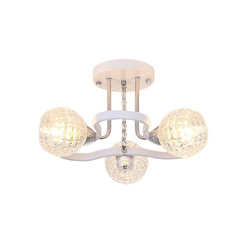 Clear Lattice Glass Ball Semi Flush Modernism 3/5 Lights Bedroom Ceiling Mounted Light in White Clearhalo 'Ceiling Lights' 'Close To Ceiling Lights' 'Close to ceiling' 'Glass shade' 'Glass' 'Semi-flushmount' Lighting' 862807