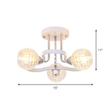 Clear Lattice Glass Ball Semi Flush Modernism 3/5 Lights Bedroom Ceiling Mounted Light in White Clearhalo 'Ceiling Lights' 'Close To Ceiling Lights' 'Close to ceiling' 'Glass shade' 'Glass' 'Semi-flushmount' Lighting' 862809